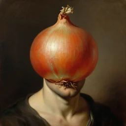 onion headed man, onion person, portrait, oil painting, highly detailed, classical