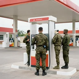 a gas station protected by the army