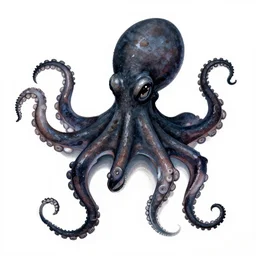detailed spooky black octopus painted on white background