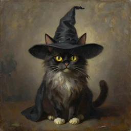 a 1 8 0 0 s painting of a witches cat