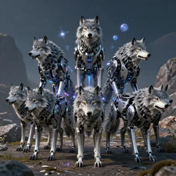 a pack of robotic wolves enhanced by magic
