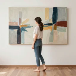 Key anime visual of a woman painting an abstract art murl while standing on scaffolding by Hayao Miyazaki; 4K HD, anime style, beautiful, Ranking number 1 on pixiv