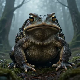 giant evil toads in the forest, foggy, atmospheric, highly detailed, hyperrealistic, gothic horror, by anato finnstark