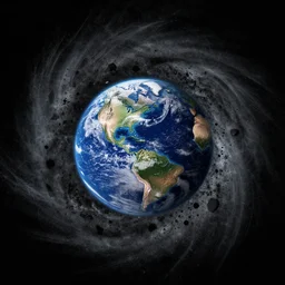 earth getting sucked into a black hole, exploding debris form beautiful patterns