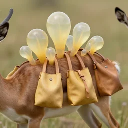 An antelope with many translucent yellowish leather bags of different sizes growing on its back. Concept art, octane render, extremely high detail, details, hyperrealism, cinematic, 8k, depth of field