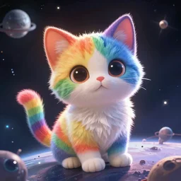 art of Rainbow kittens in space, well lit, digital art, expressive beautiful, award winning, high quality, 4k hd, sharp, backlit, gorgeous lighting, painted by Pablo Amaringo