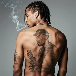 a back tattoo of wiz khalifa smoking
