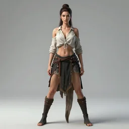 heroine, beautiful, full body portrait, thin but strong viking samurai woman, open shirt, 6 pack, symmetrical beautiful face, relaxed pose, ultra detailed, digital art, 8 k, character, realistic, hyperrealistic