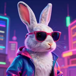 outrun synthwave portrait of a rabbit wearing sunglasses | highly detailed | very intricate | cinematic lighting | painted by donato giancola and mandy jurgens and charlie bowater | bold colors, vaporwave aesthestic, 8 0's nostalgia | featured on artstation