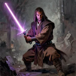 gonzo jedi master cleaning his lightsaber in the style of odd nerdrum