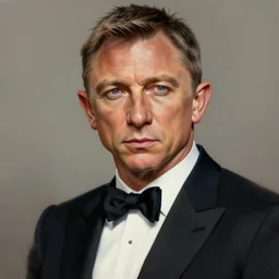 portrait of Daniel Craig as James Bond (tuxedo), digital painting, extremely detailed, 4k, intricate, brush strokes, Mark Arian, Artgerm, Bastien Lecouffe-Deharme