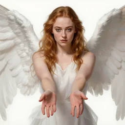 Sophie Turner as a Heavenly Angel,anatomy, only two hands, highly detailed, digital painting, artstation, concept art, smooth, sharp focus, illustration, Unreal Engine 5, 8K, art by art by artgerm and greg rutkowski and edgar maxence