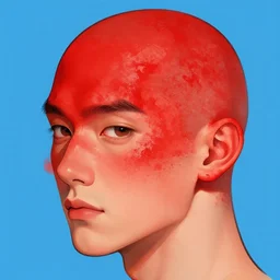 a bald head covered in red paint illustration by wenjun lin, irakli nadar, bright colors, octopath traveler, wenjun lin, unreal engine 5 highly rendered, global illumination, radiant light, detailed and intricate environment