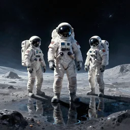 martian surface illustration with astronauts standing illustraion, utopian, tech noir, wet reflections, prism, atmospheric - n 1