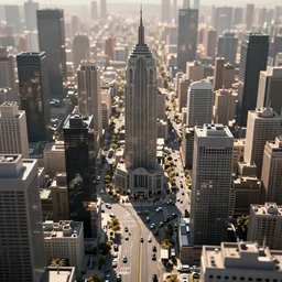 macro photo of a large city hyper realistic with a lot of cars driving around