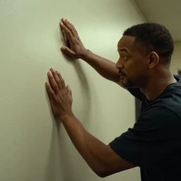 will smith slapping a wall with his giant hand. training montage, movie still, cinematic lighting, 3 5 mm film.