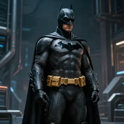 film still of batman in a marvel movie, science fiction industrial hard science concept art, 8K render octane high definition cgsociety, photorealistic, unreal engine 5
