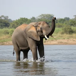 elephant raging across a river, xf iq 4, f / 1. 4, iso 2 0 0, 1 / 1 6 0 s, 8 k, raw, unedited, symmetrical balance, in - frame