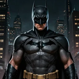 Colin Farrell as Batman surrounded by Gotham city, Strong jawline, realistic character concept, medium shot, Masculine pose, Action, illustration, Chiseled symmetrical face and body, artstation, cinematic lighting, hyperdetailed, cgsociety, 8k, high resolution, Charlie Bowater, Tom Bagshaw, single face, insanely detailed and intricate, Strong, Powerful, dark fractal background, vfx, postprocessing