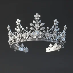 realistic, 3 d render, detailed, intricate, delicate, fine detail, silver, elven crown, tiara, with little white flower detail, front facing,