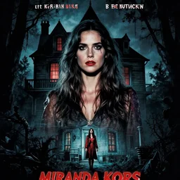 movie poster of miranda kerr staring in a 1980 horror movie, haunted house themed, by artgerm and greg rutkowski