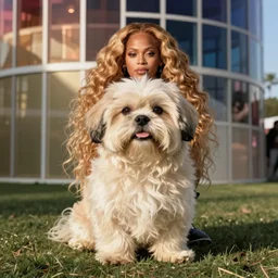 cream - colored havanese dog as beyonce at coachella