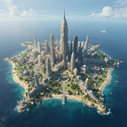 A large Fantasy city in the middle of the ocean, trending artstation, 8k, highly detailed, matte painting, concept art