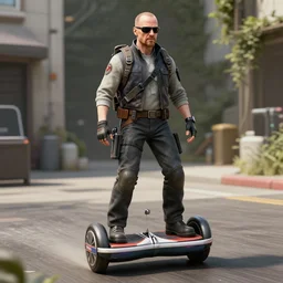 walter white on a hoverboard as a rainbow six siege operator, 4 k, highly detailed