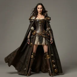 highly detailed steampunk gal gadot standing, cape : leonardo da vinci, greg rutkowski, magali villeneuve