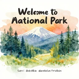 welcome to acadaia national park! vibrant tourist poster, minimalism, tourism, rich color palate, watercolors, trending on artstation