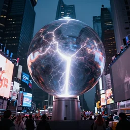 realistic photo ball lightning in the middle of times square, detailed, cinematic, 1 6 k