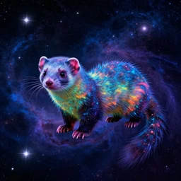 fluorescent ultra-detailed celestial ferret in a galaxy made of stars, space, nebulas stars Dmt, Psychedelic cosmos, cosmic, Hallucination, night sky, surrealistic,volumetric lighting, Dreamy, dynamic, mystical, by dan mumford, 4k HD, artstation HD