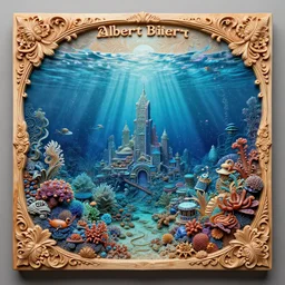 landscape : : by albert bierstadt, modern art, digital art, wood - carving, ice - carving, 3 - dimensional, 3 d, happy, excited, bioluminescence, iridescent, chromatic, insanely detailed and intricate, hypermaximalist, elegant, ornate, hyper realistic, super detailed : : underwater paradise, surface of the ocean from below, city, godrays