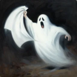 zak bagans fighting a ghost, waving white sheet, enraged, painting by phil hale, 'action lines'!!!, graphic style, visible brushstrokes, motion blur, blurry