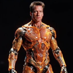 Arnold Schwartzenegger as a molten android cybernetic organism, Terminator 2 1991 in the style of James Cameron