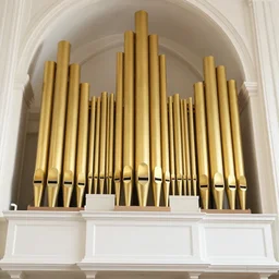 a detailed render of an organ in a church, with large golden pipes, trending on artstation, render, 3 d, octane, 4 k, 8 k, unreal engine, cinema 4 d