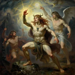 attractive pagan male deity, casting chaos magic, summoning handsome lucifer morning star. highly detailed painting by gaston bussiere, craig mullins, j. c. leyendecker 8 k