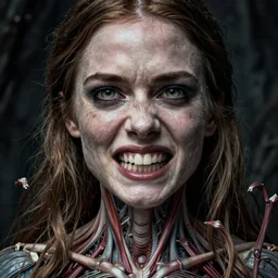 rachel mcadams in sleepy hollow, full body, big two toned eyes, teeth gritted, horror, intricate details, cinematic, epic, realistic, anatomy, tomer hanuka, uplight, artstation, photorealistic, scary