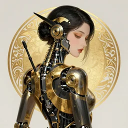 beauty art nouveau woman, black and gold robotic,  trending on artstation, by Artgerm