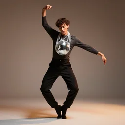 dancing dude wearing a disco ball necklace