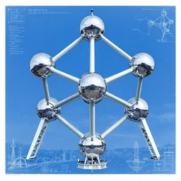 blueprints of alternative designs of the atomium in brussels