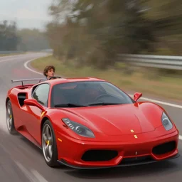 A grown man driving a Ferrari in 1800. Digital painting. Greg Rutkowski. Fantasy artwork.