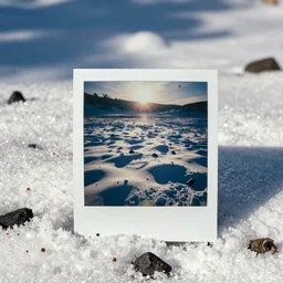 analog polaroid of a snowed over wasteland, high resoltuin, shiny snow