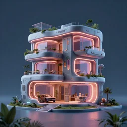 favela futuristic house digital neon high render 3 d