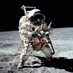 stanley kubrick on the set of a movie about the moon landing