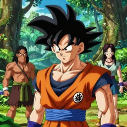 Documentar about wild Saiyans, footage from National Geographic documentary, barbarian caveman, cavewoman, wild spiky black Saiyan hair, jungles, HD award-winning photography, narrated by Sir David Attenborough