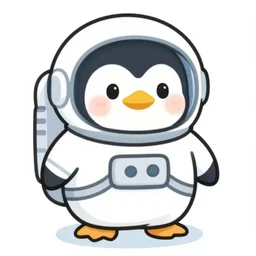 cute drawing of a penguin on an astronaut suit, cartoon style