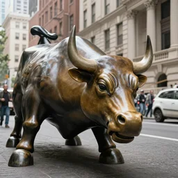 photo of The Wall street bull shocked about the stock market crash, highly detailed