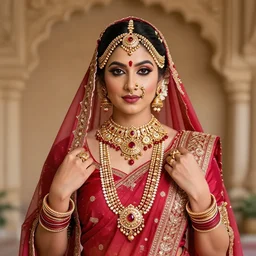 A beautiful hindu princess, extremely detailed, wearing jewellery, symmetric,