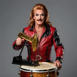 portrait of rupaul holding a drum of crude oil, realistic, high quality, studio lighting